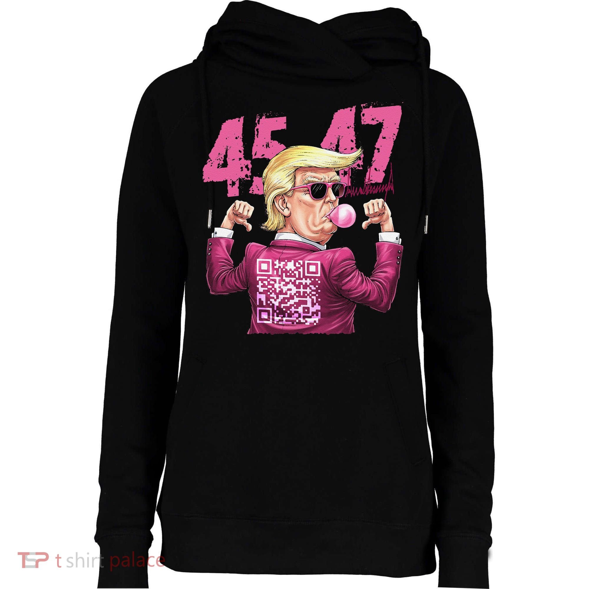 Funny Trump 45 47 Bubble Pin.K Qr Dancing Code Womens Funnel Neck Pullover Hood