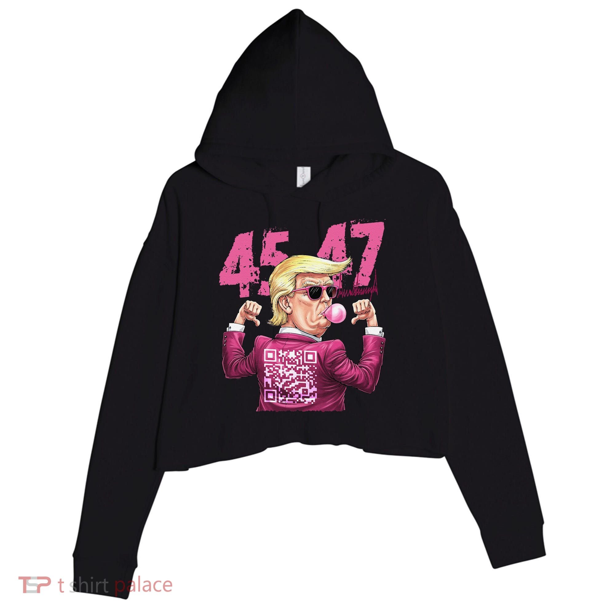 Funny Trump 45 47 Bubble Pin.K Qr Dancing Code Crop Fleece Hoodie