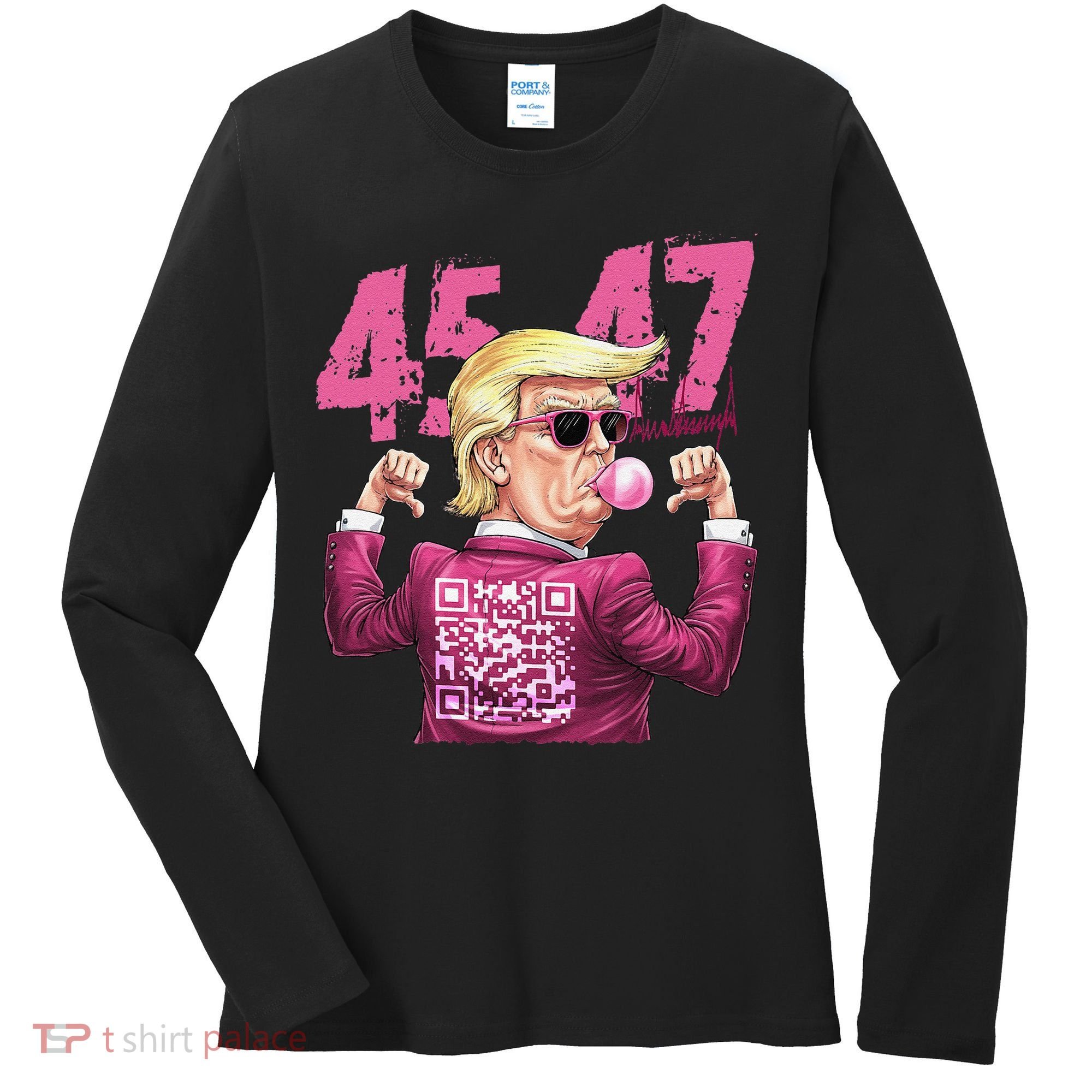 Funny Trump 45 47 Bubble Pin.K Qr Dancing Code Women's Long Sleeve Shirt