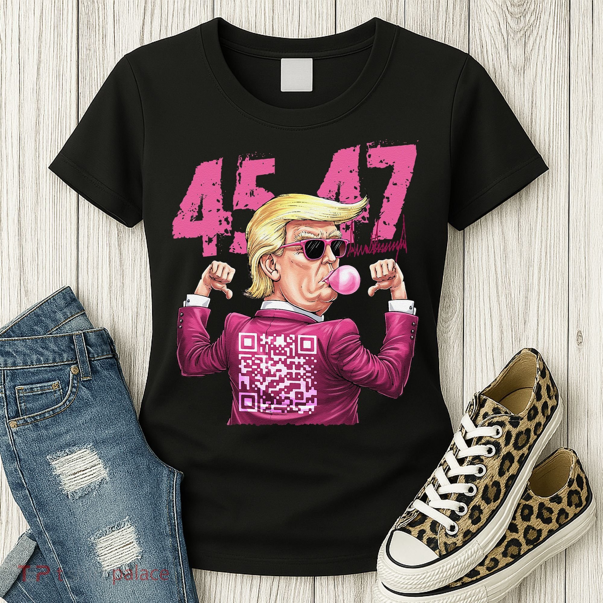 Funny Trump 45 47 Bubble Pin.K Qr Dancing Code Women's T-Shirt