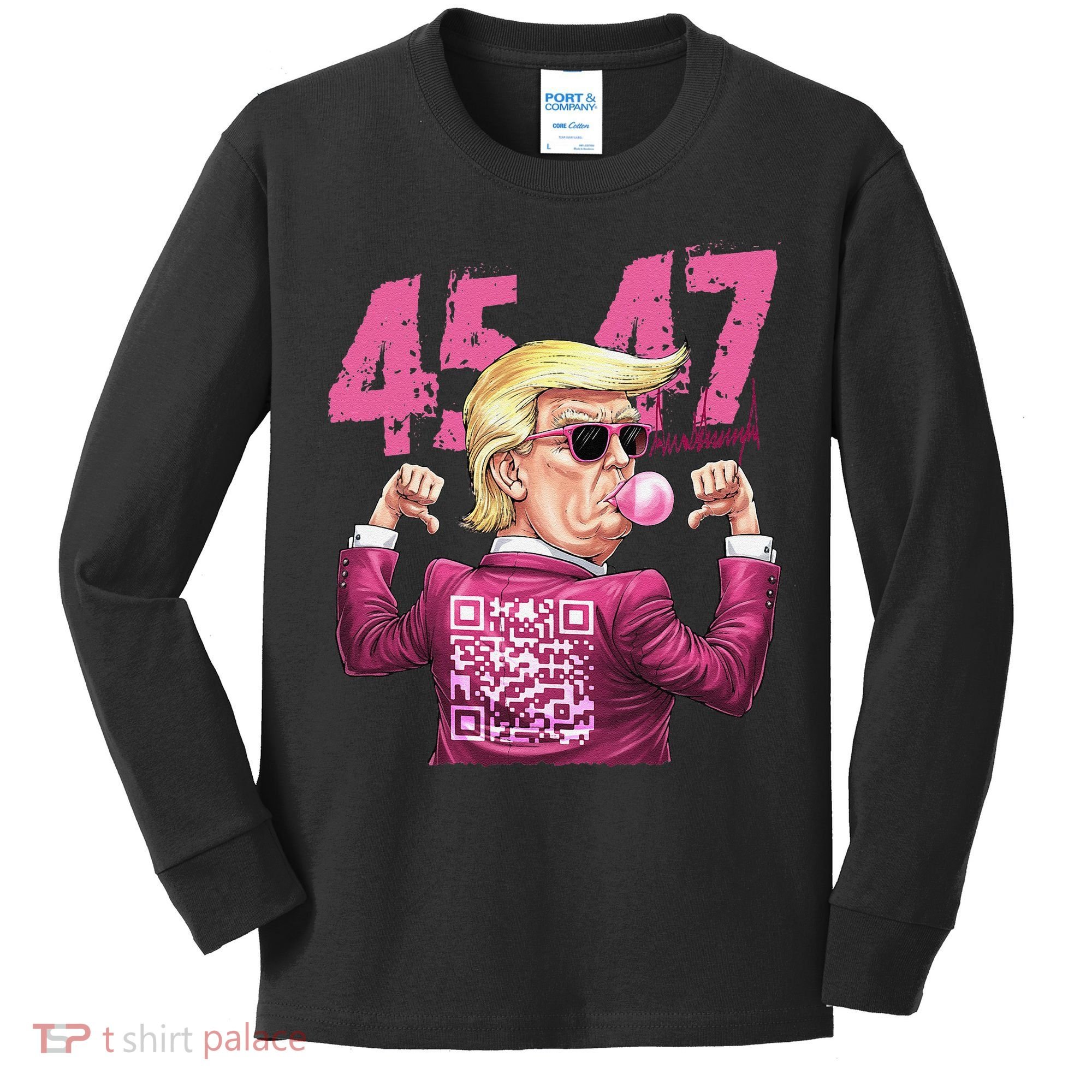 Funny Trump 45 47 Bubble Pin.K Qr Dancing Code Kids Long Sleeve Shirt
