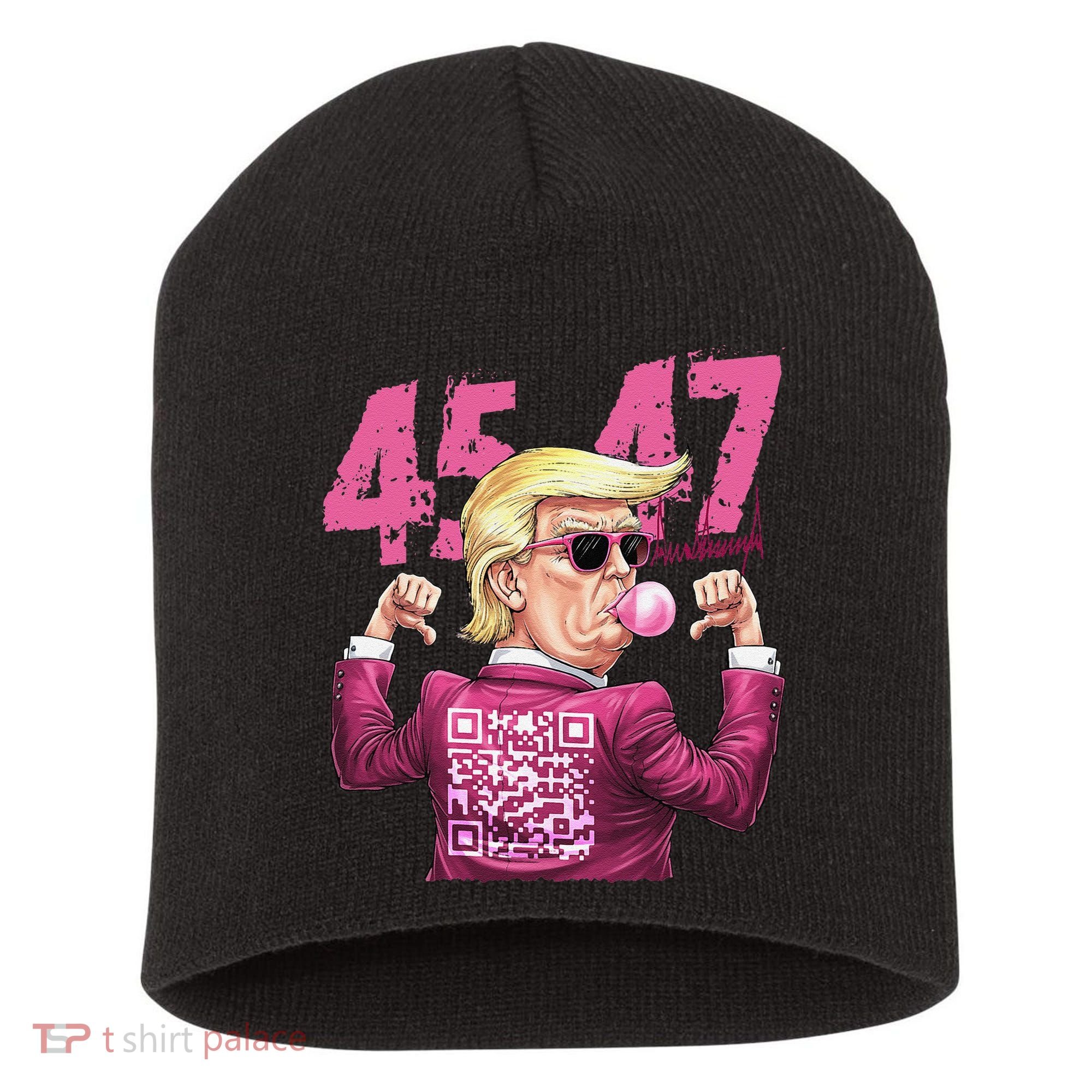 Funny Trump 45 47 Bubble Pin.K Qr Dancing Code Short Acrylic Beanie