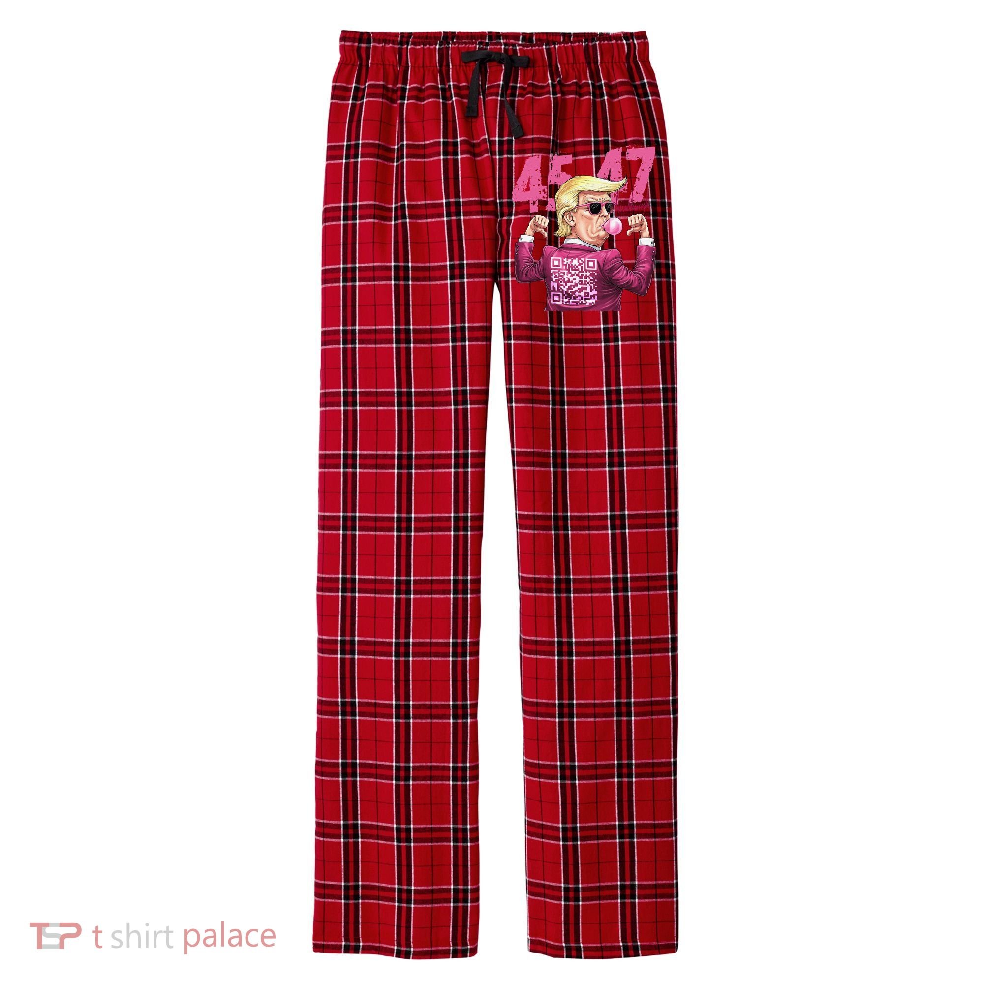 Funny Trump 45 47 Bubble Pin.K Qr Dancing Code Men's Flannel Plaid Pajama Pants
