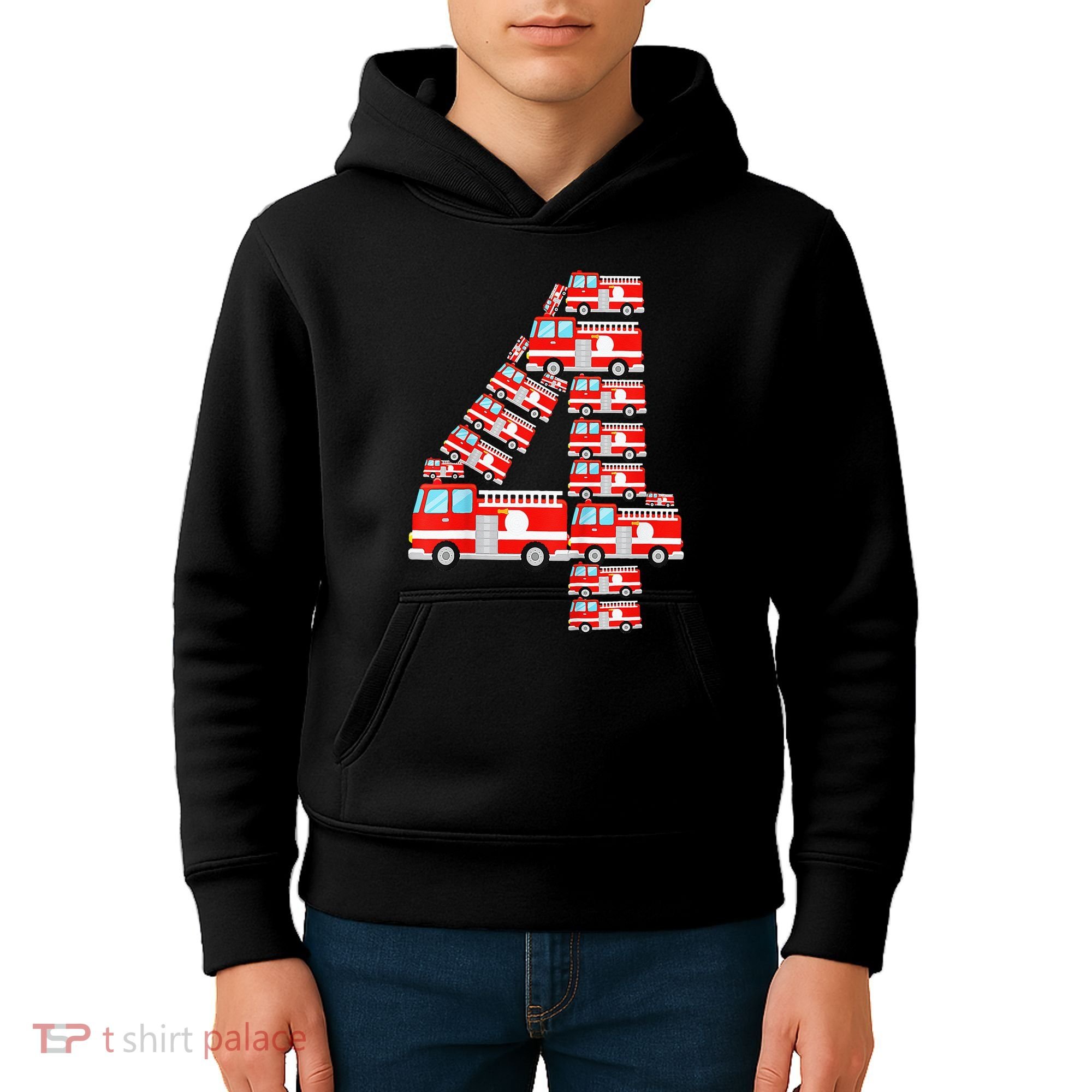 Fire Truck 4th Birthday 4 Year Old Firefighter Kids Hoodie