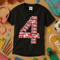 Fire Truck 4th Birthday 4 Year Old Firefighter Kids T-Shirt thumb 3
