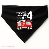 Fire Truck 4th Birthday Firefighter 4 Year Old USA-Made Doggie Bandana thumb 0