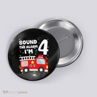Fire Truck 4th Birthday Firefighter 4 Year Old Button thumb 0