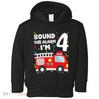 Fire Truck 4th Birthday Firefighter 4 Year Old Toddler Hoodie thumb 0