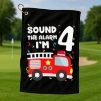Fire Truck 4th Birthday Firefighter 4 Year Old Golf Towel thumb 1