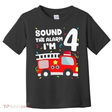 Fire Truck 4th Birthday Firefighter 4 Year Old Toddler T-Shirt