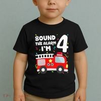 Fire Truck 4th Birthday Firefighter 4 Year Old Toddler T-Shirt thumb 2