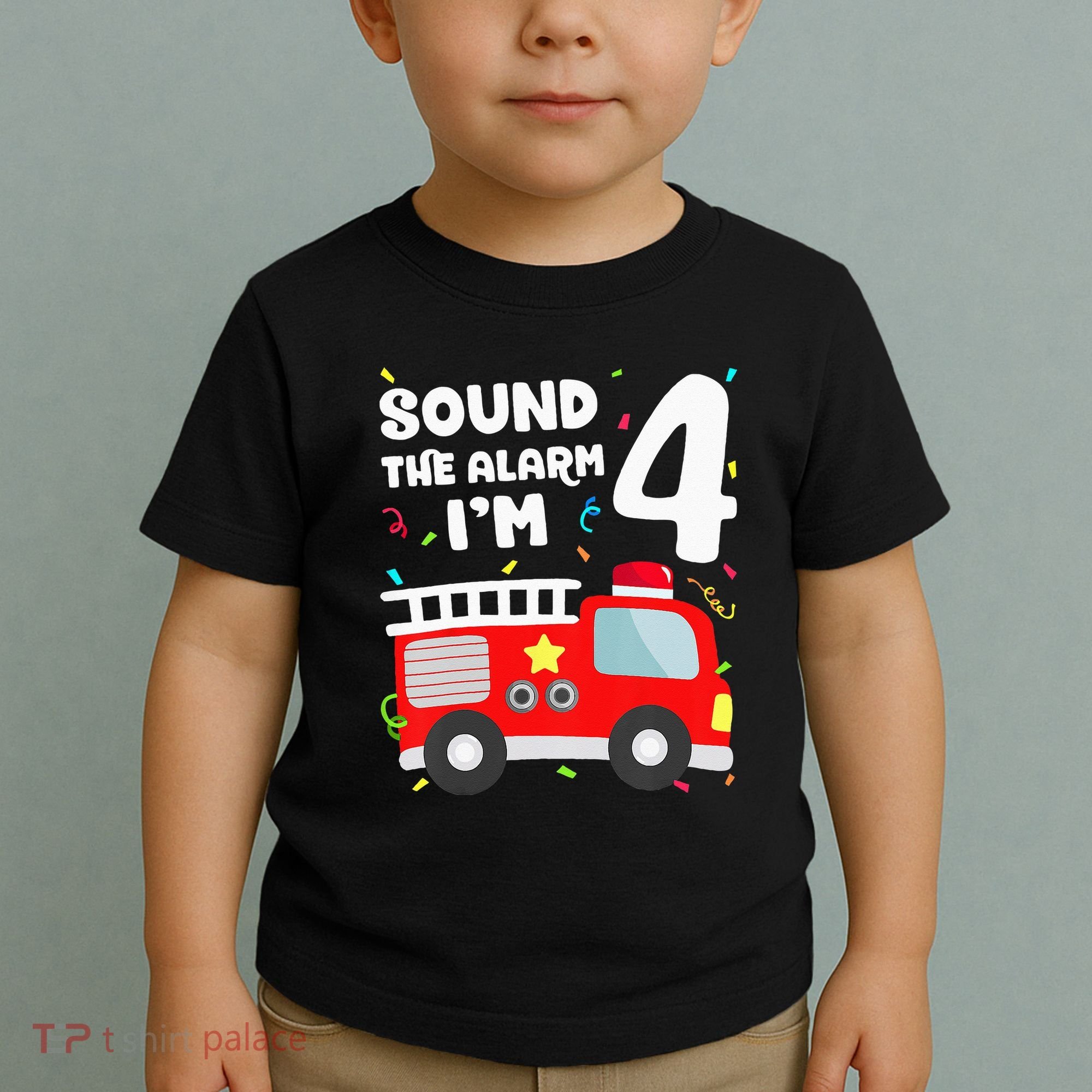 Fire Truck 4th Birthday Firefighter 4 Year Old Toddler T-Shirt