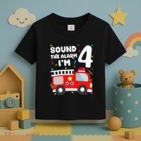 Fire Truck 4th Birthday Firefighter 4 Year Old Toddler T-Shirt thumb 3