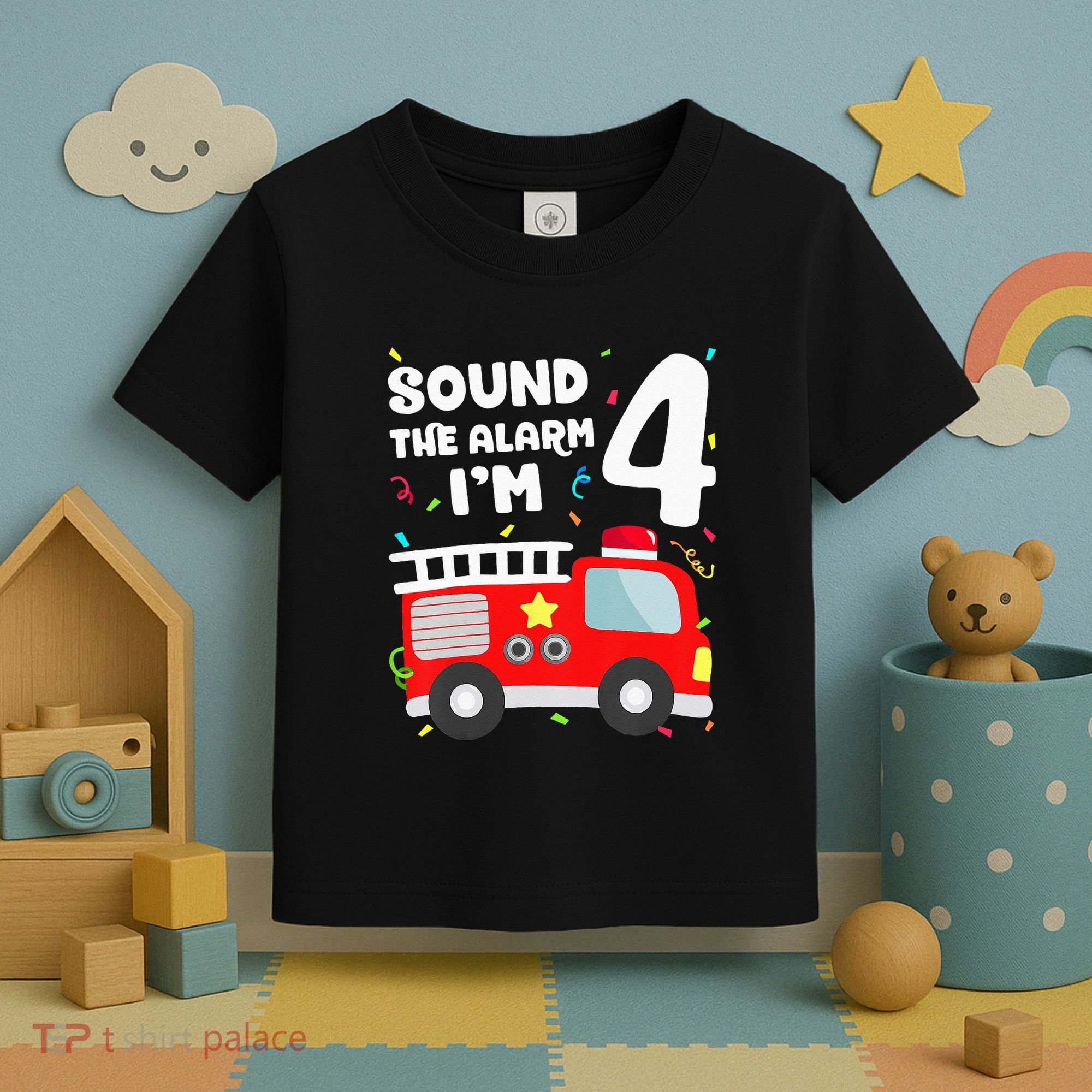 Fire Truck 4th Birthday Firefighter 4 Year Old Toddler T-Shirt