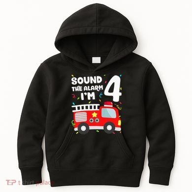 Fire Truck 4th Birthday Firefighter 4 Year Old Kids Hoodie