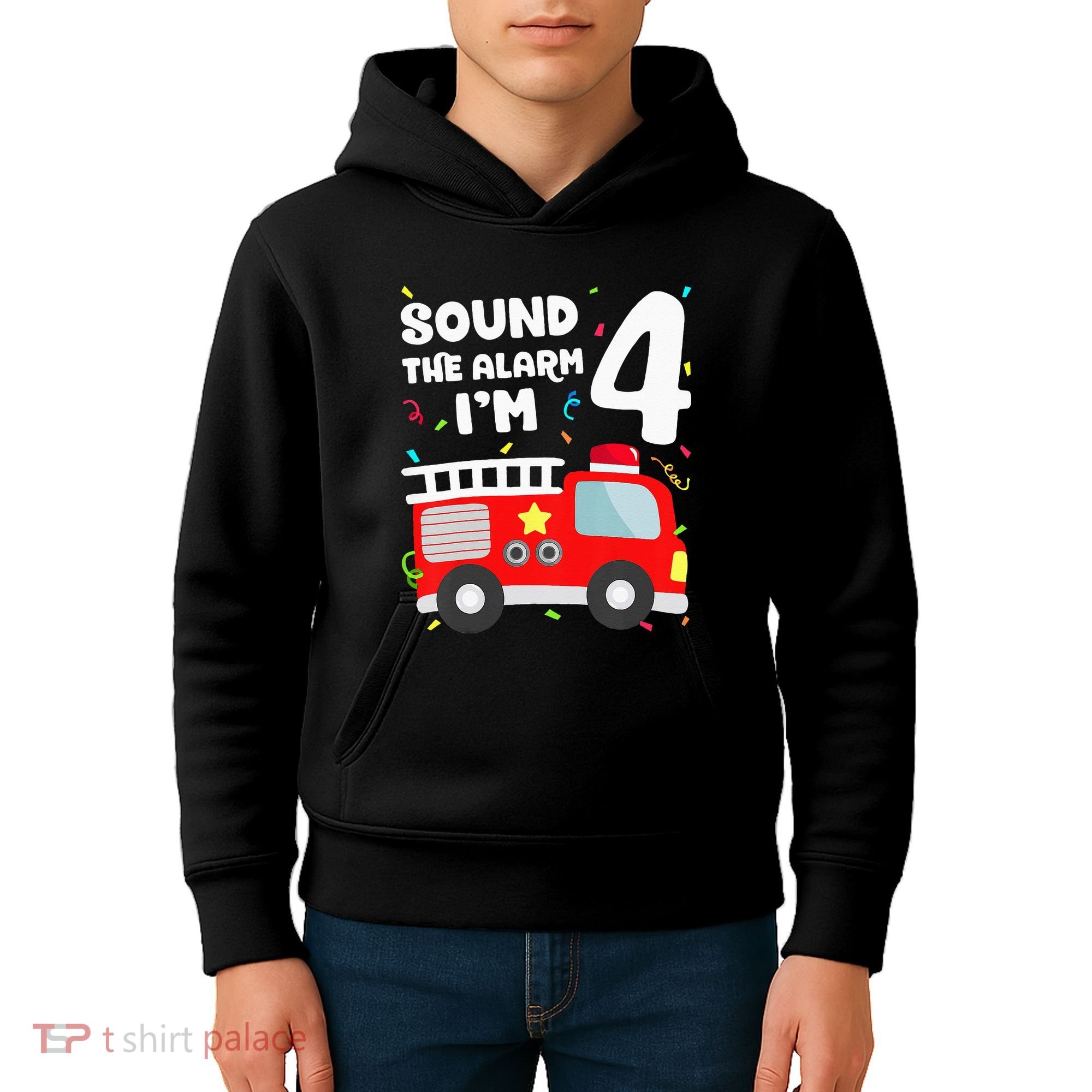 Fire Truck 4th Birthday Firefighter 4 Year Old Kids Hoodie