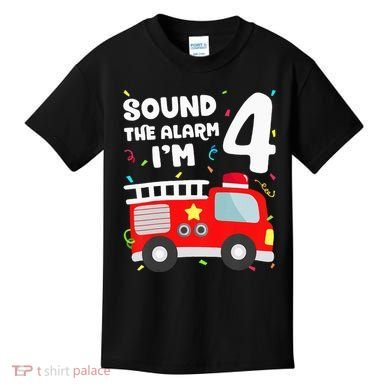 Fire Truck 4th Birthday Firefighter 4 Year Old Kids T-Shirt