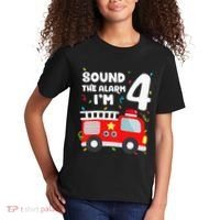 Fire Truck 4th Birthday Firefighter 4 Year Old Kids T-Shirt thumb 2