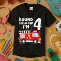 Fire Truck 4th Birthday Firefighter 4 Year Old Kids T-Shirt thumb 3