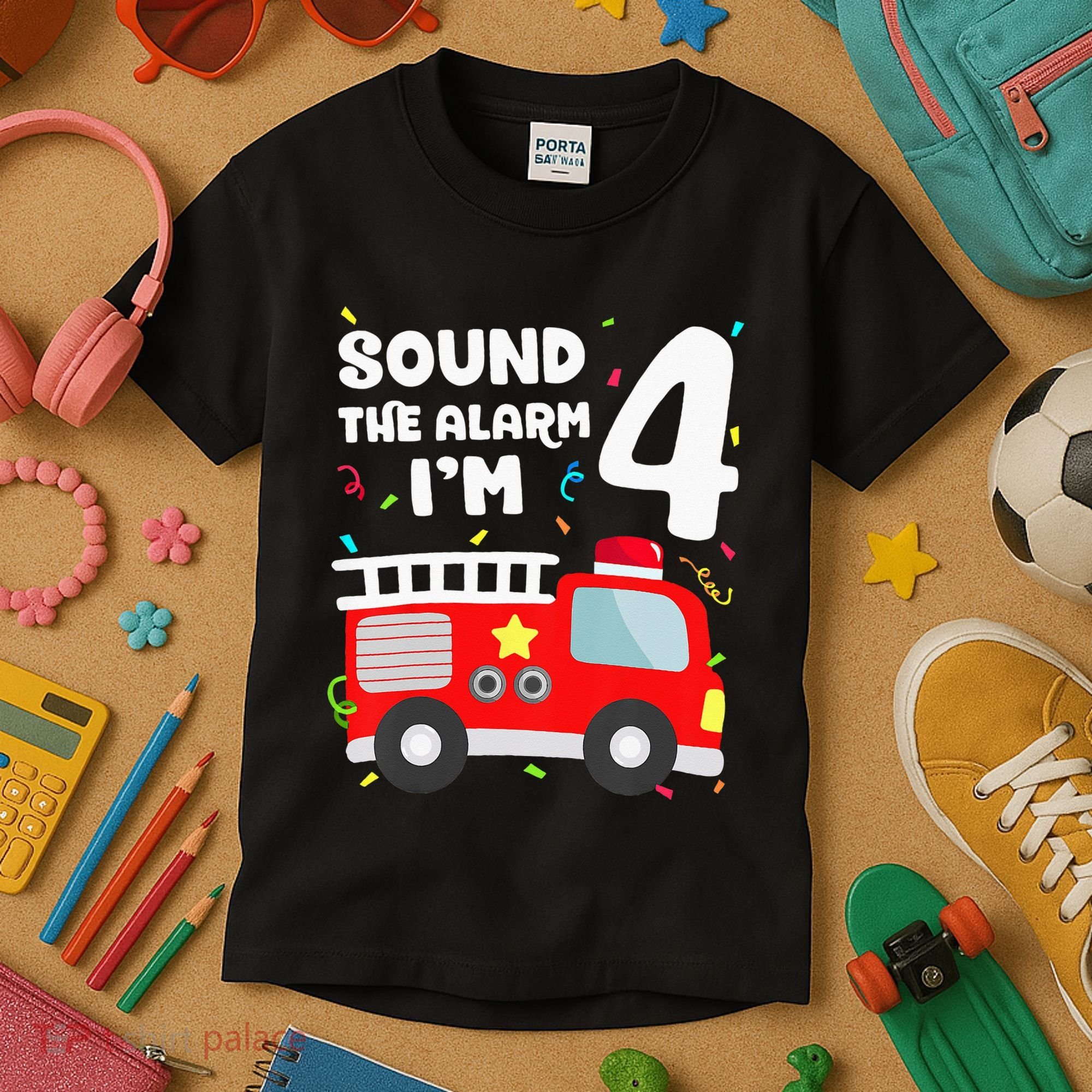 Fire Truck 4th Birthday Firefighter 4 Year Old Kids T-Shirt