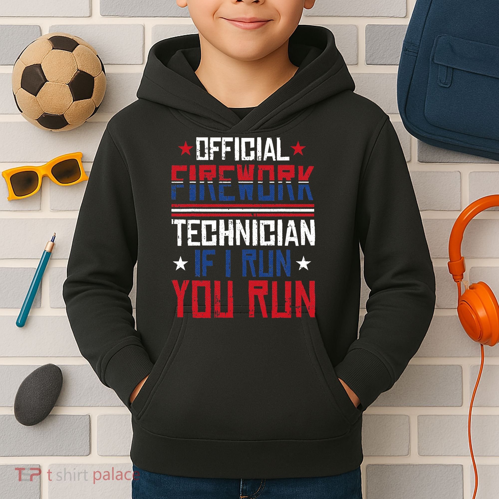 Firework Technician 4th Of July Funny USA Pyrotechnician Kids Hoodie