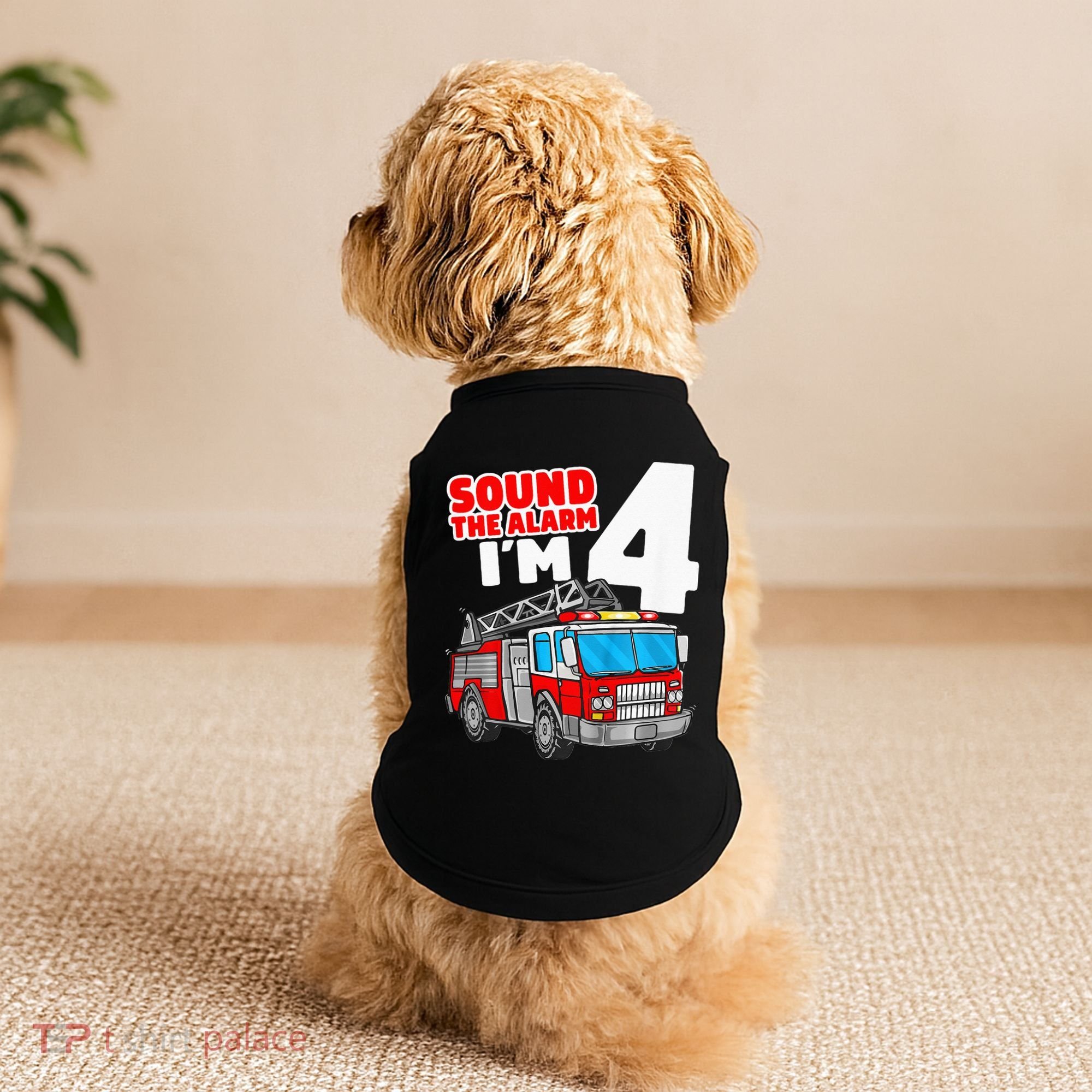 Fire Truck 4 Year Old Firefighter Four 4th Birthday Doggie Tank