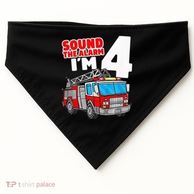 Fire Truck 4 Year Old Firefighter Four 4th Birthday USA-Made Doggie Bandana