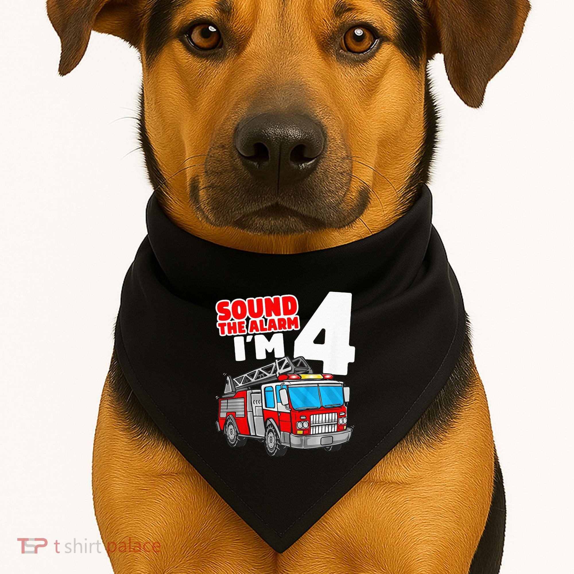 Fire Truck 4 Year Old Firefighter Four 4th Birthday USA-Made Doggie Bandana