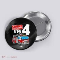 Fire Truck 4 Year Old Firefighter Four 4th Birthday Button thumb 0