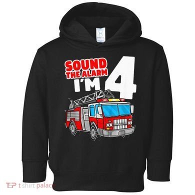 Fire Truck 4 Year Old Firefighter Four 4th Birthday Toddler Hoodie