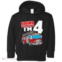 Fire Truck 4 Year Old Firefighter Four 4th Birthday Toddler Hoodie thumb 0