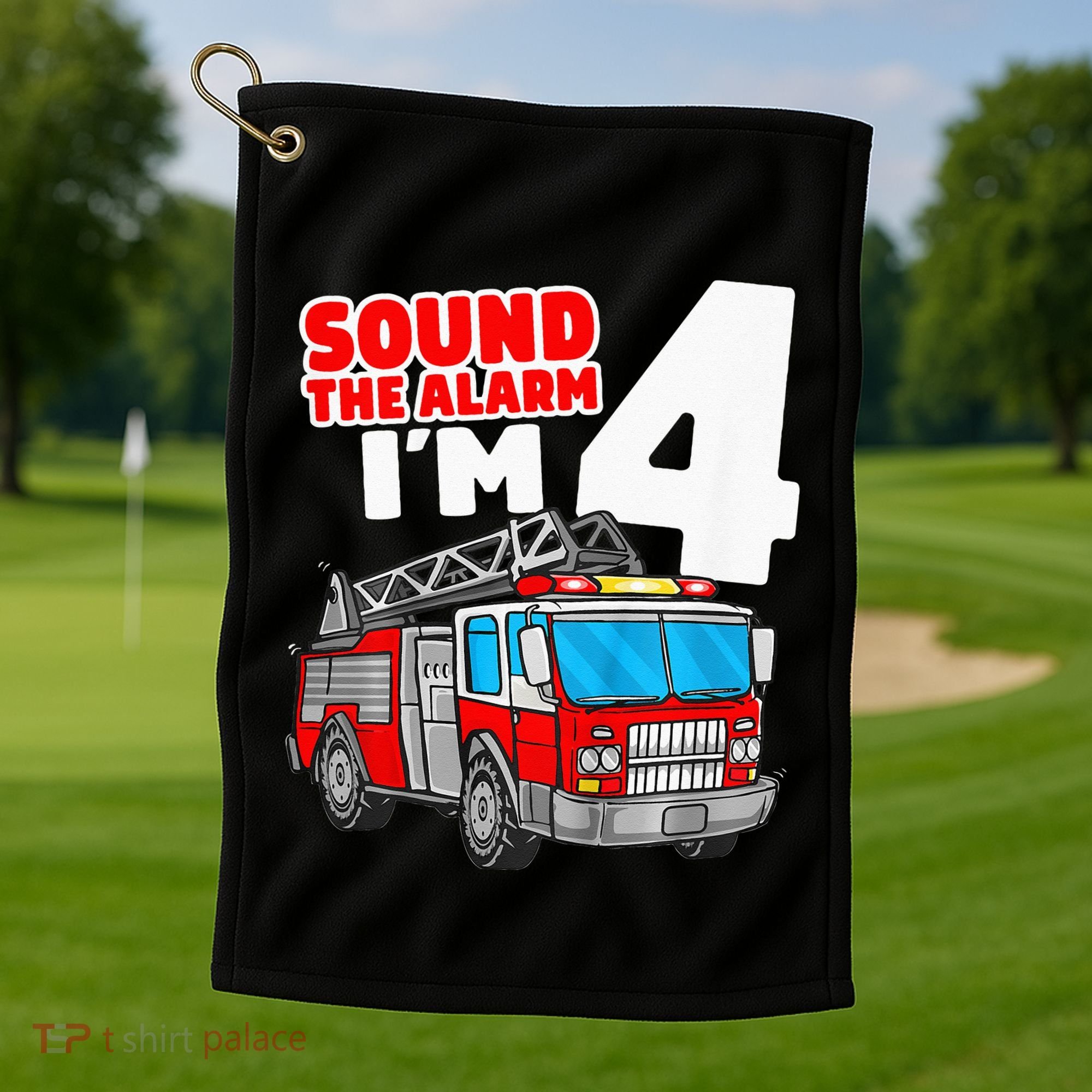 Fire Truck 4 Year Old Firefighter Four 4th Birthday Golf Towel