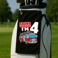 Fire Truck 4 Year Old Firefighter Four 4th Birthday Golf Towel thumb 2