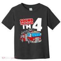 Fire Truck 4 Year Old Firefighter Four 4th Birthday Toddler T-Shirt thumb 0