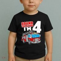 Fire Truck 4 Year Old Firefighter Four 4th Birthday Toddler T-Shirt thumb 2