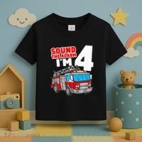 Fire Truck 4 Year Old Firefighter Four 4th Birthday Toddler T-Shirt thumb 3
