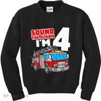 Fire Truck 4 Year Old Firefighter Four 4th Birthday Kids Sweatshirt thumb 0