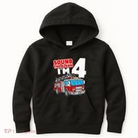 Fire Truck 4 Year Old Firefighter Four 4th Birthday Kids Hoodie thumb 0