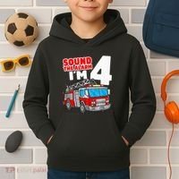Fire Truck 4 Year Old Firefighter Four 4th Birthday Kids Hoodie thumb 2