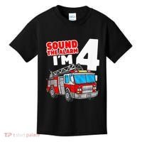 Fire Truck 4 Year Old Firefighter Four 4th Birthday Kids T-Shirt thumb 0