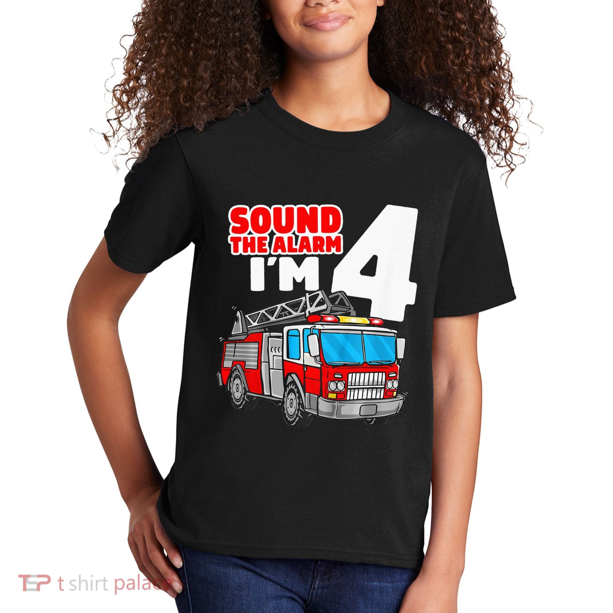 Fire Truck 4 Year Old Firefighter Four 4th Birthday Kids T-Shirt