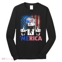 Funny Trump 4th Of July Merica American Flag Sunglasses Long Sleeve Shirt thumb 0