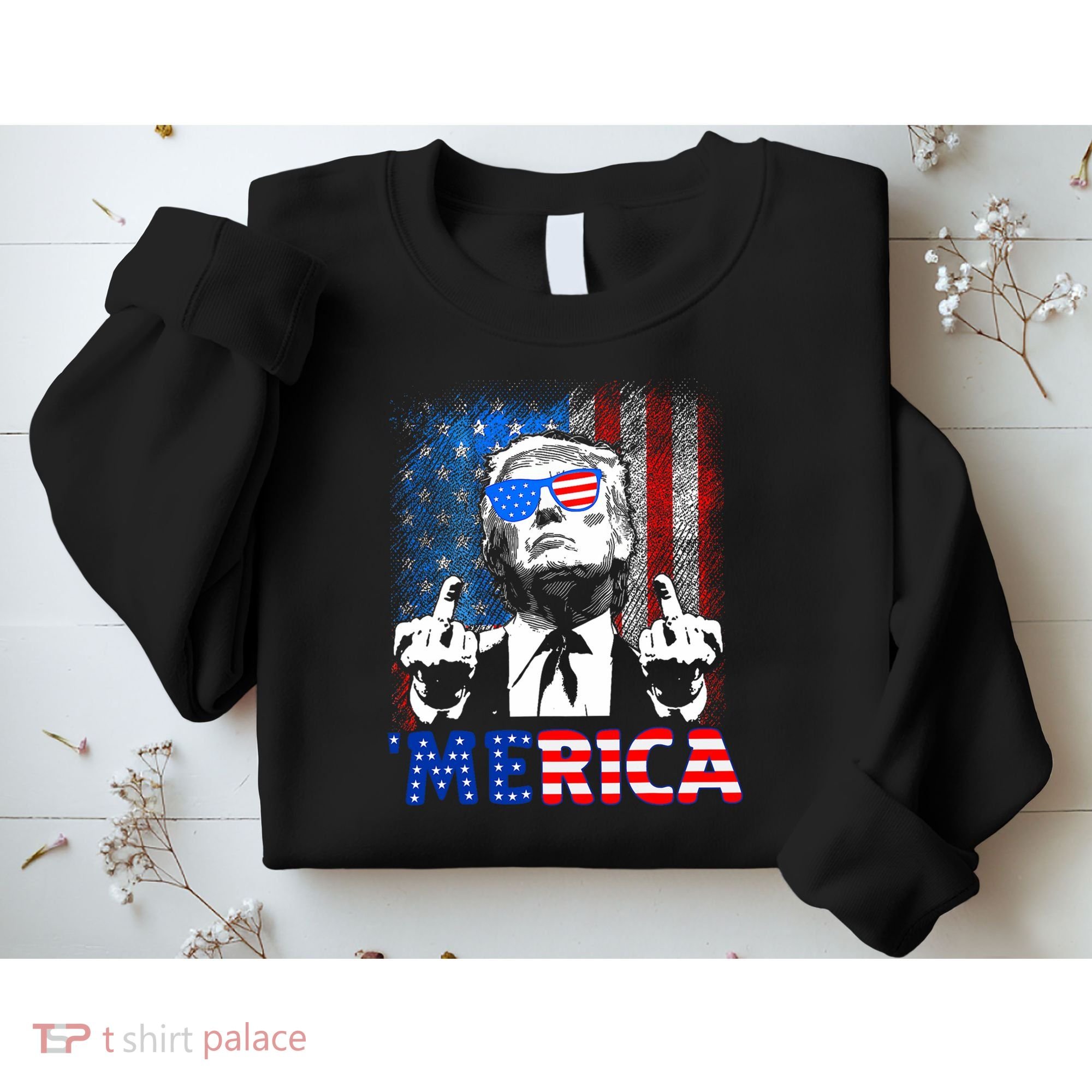 Funny Trump 4th Of July Merica American Flag Sunglasses Sweatshirt