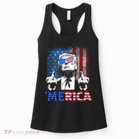 Funny Trump 4th Of July Merica American Flag Sunglasses Women's Tank Top thumb 0