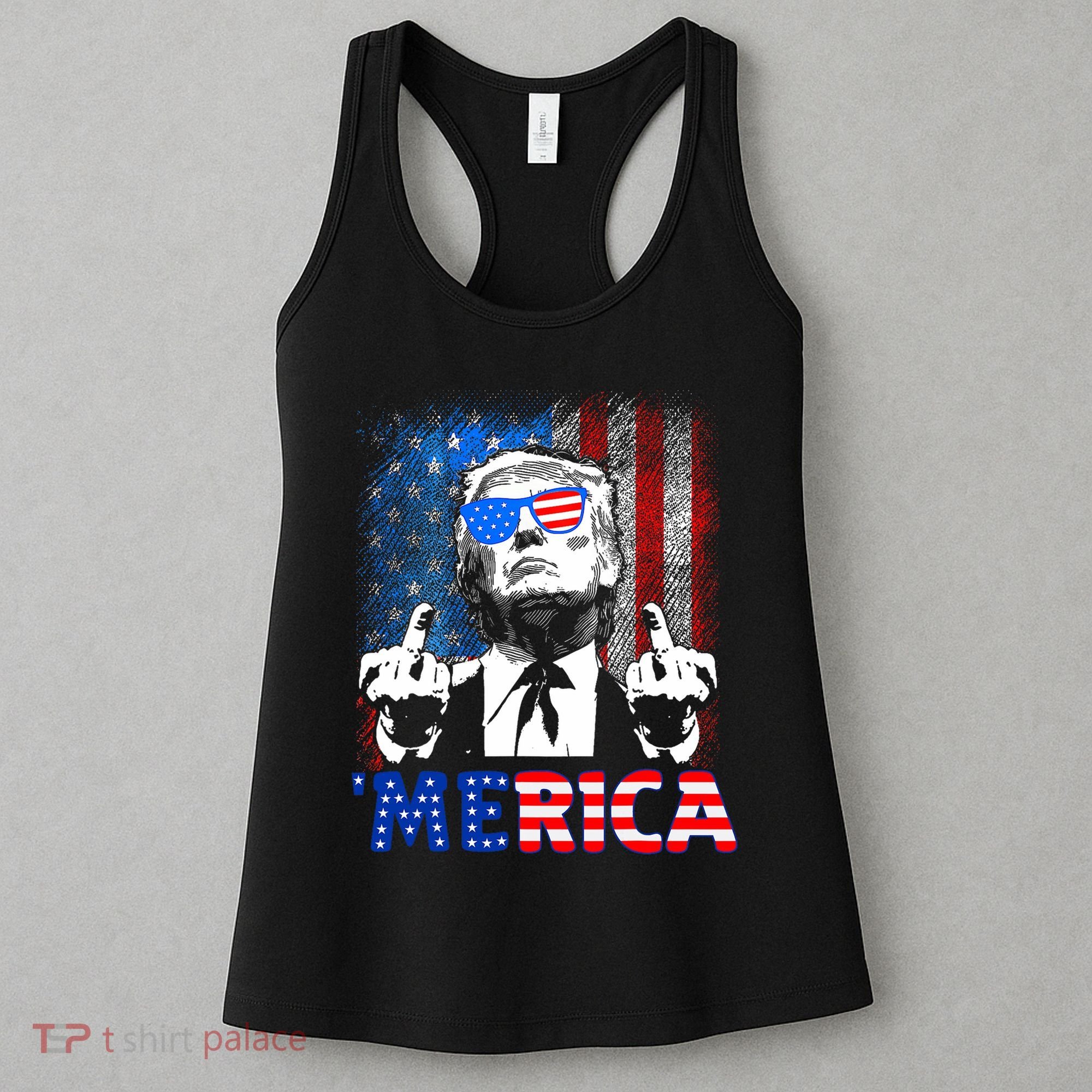 Funny Trump 4th Of July Merica American Flag Sunglasses Women's Tank Top
