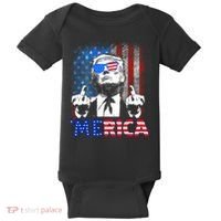 Funny Trump 4th Of July Merica American Flag Sunglasses Baby Bodysuit thumb 0