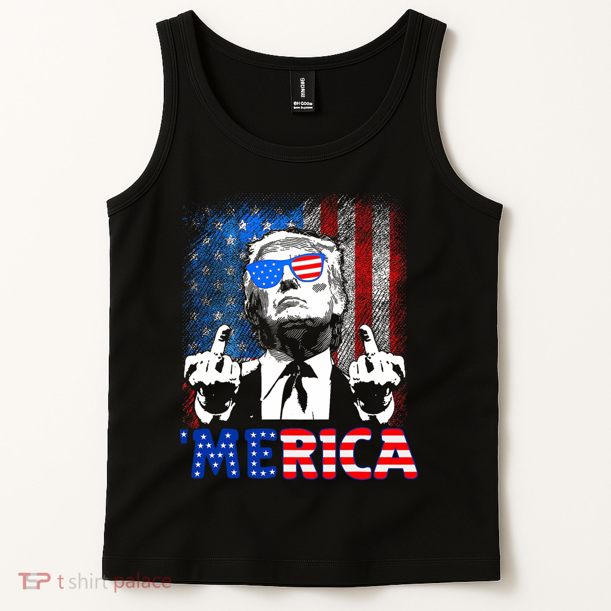 Funny Trump 4th Of July Merica American Flag Sunglasses Tank Top