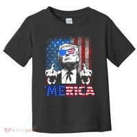 Funny Trump 4th Of July Merica American Flag Sunglasses Toddler T-Shirt thumb 0
