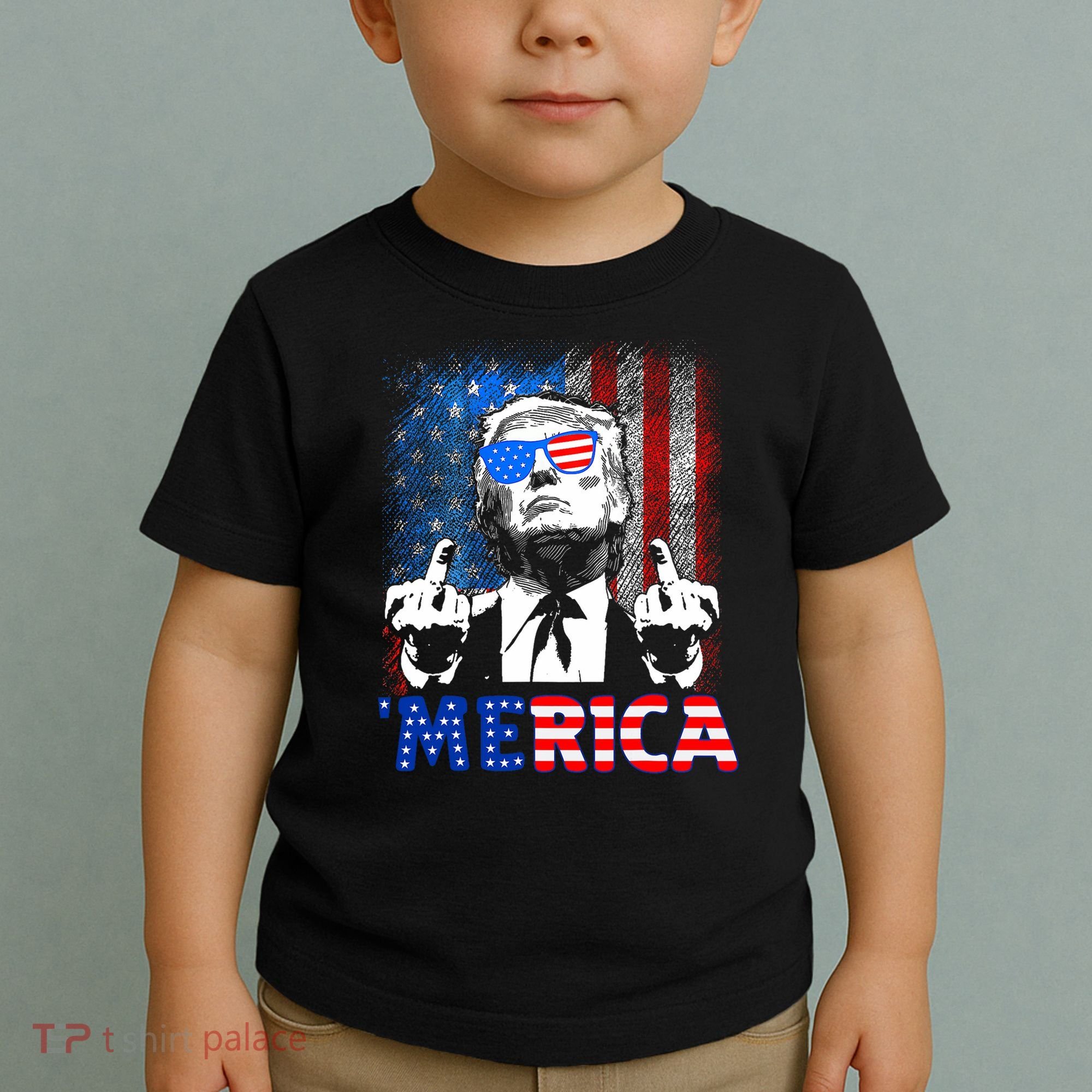 Funny Trump 4th Of July Merica American Flag Sunglasses Toddler T-Shirt