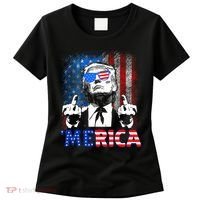 Funny Trump 4th Of July Merica American Flag Sunglasses Women's T-Shirt thumb 0